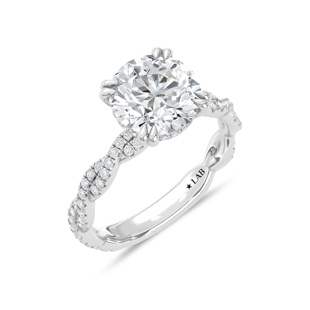 14K White Gold lab-grown diamond 3 1/3 ct.tw. round-shape engagement ring, side profile view.