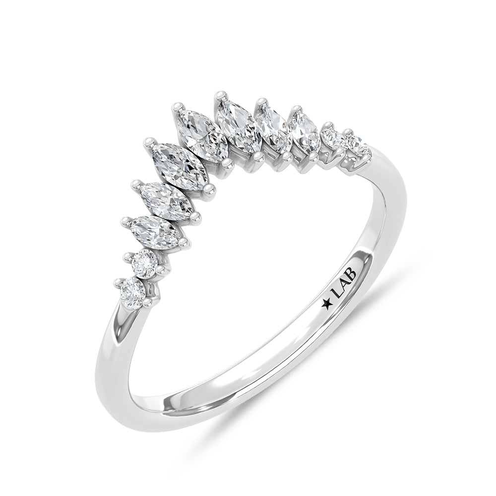 14K White Gold Lab Grown Diamond 1/3 ct. tw. Chevron Band, top view of the diamonds