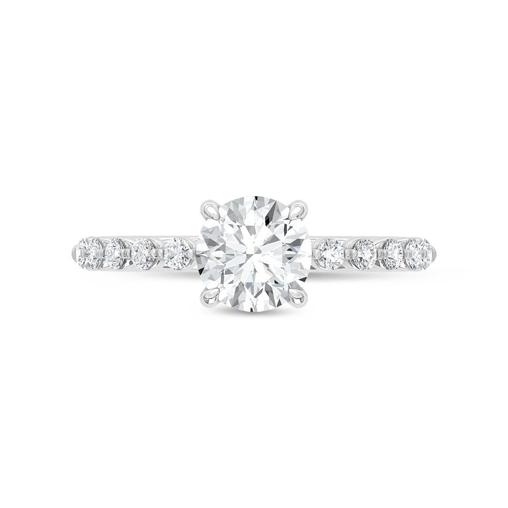 14K White Gold lab-grown diamond 1 1/3 ct.tw. round-shape engagement ring, close-up detail shot.