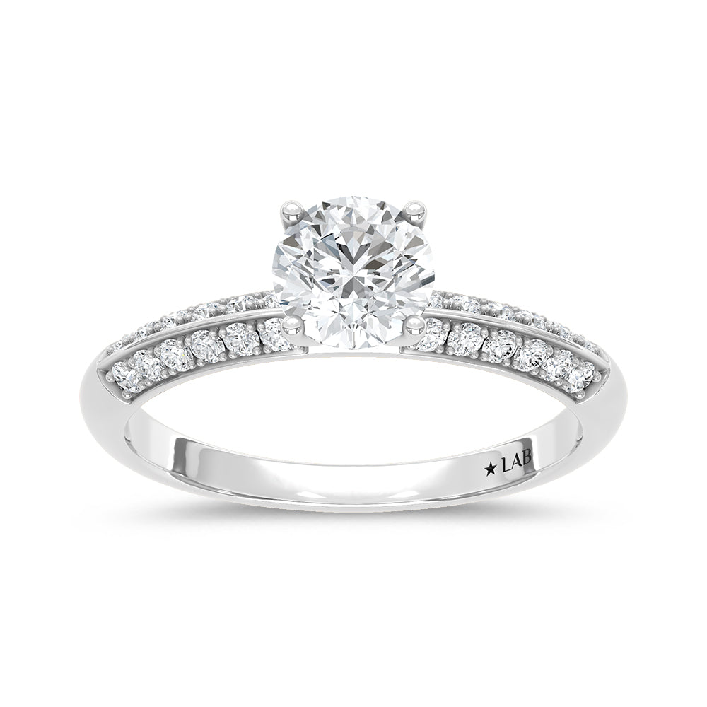 10K White Gold lab-grown diamond 1 ct.tw. round-shape engagement ring, front view.