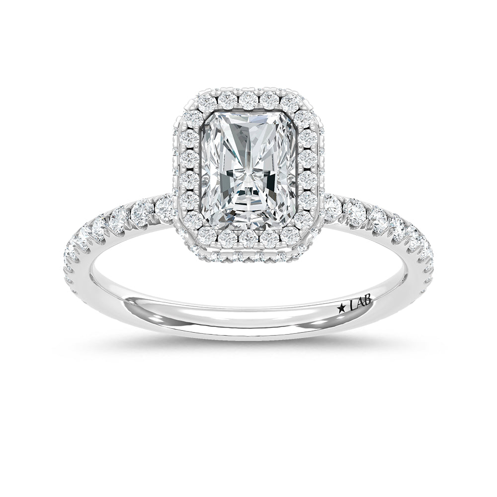 14K White Gold lab-grown diamond 1 5/8 ct.tw. elongated radiant-cut engagement ring, front view.