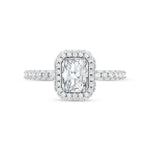 14K White Gold lab-grown diamond 1 5/8 ct.tw. elongated radiant-cut engagement ring, close-up detail shot.