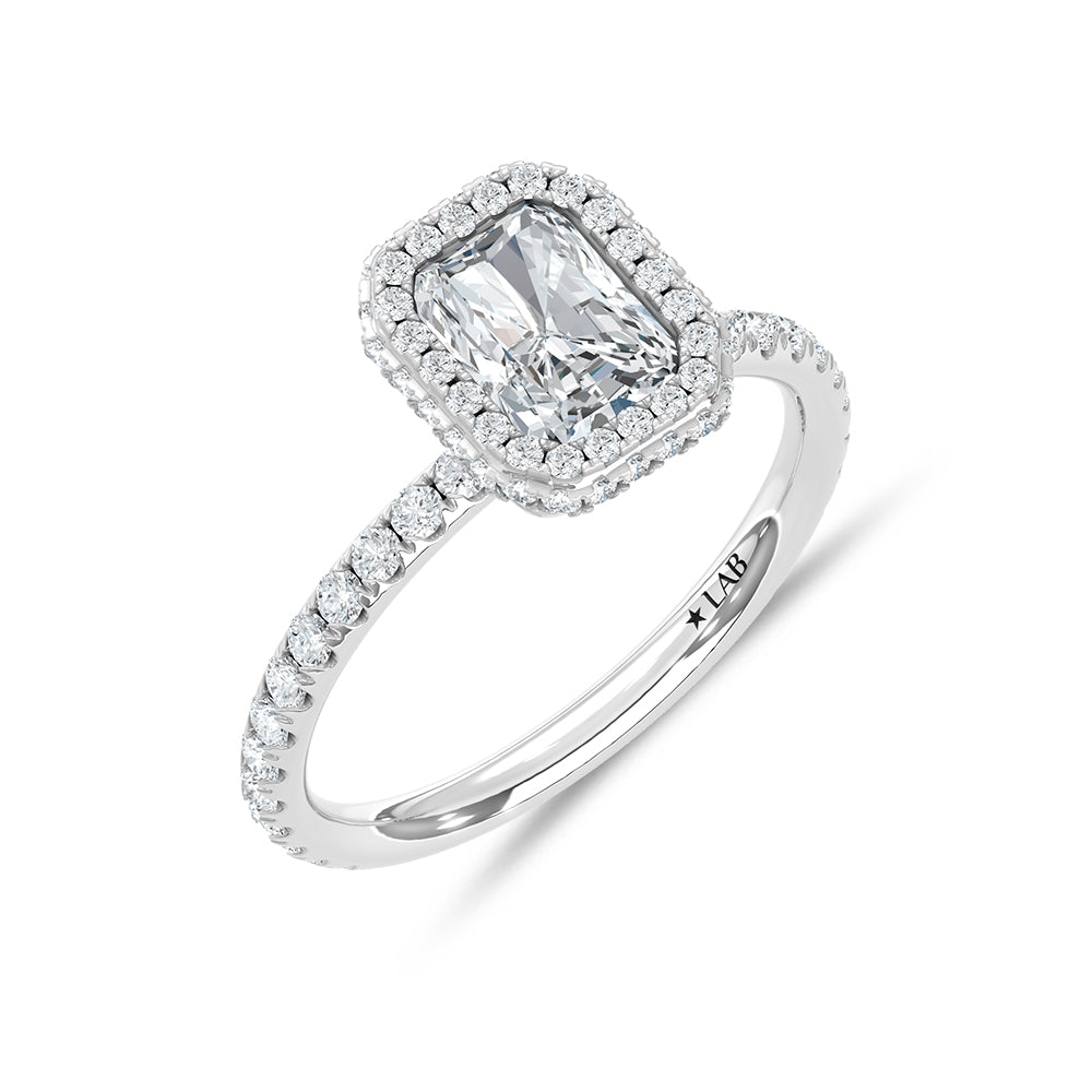14K White Gold lab-grown diamond 1 5/8 ct.tw. elongated radiant-cut engagement ring, side profile view.