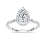 14K White Gold lab-grown diamond 1 5/8 ct.tw. pear-shape engagement ring, front view.