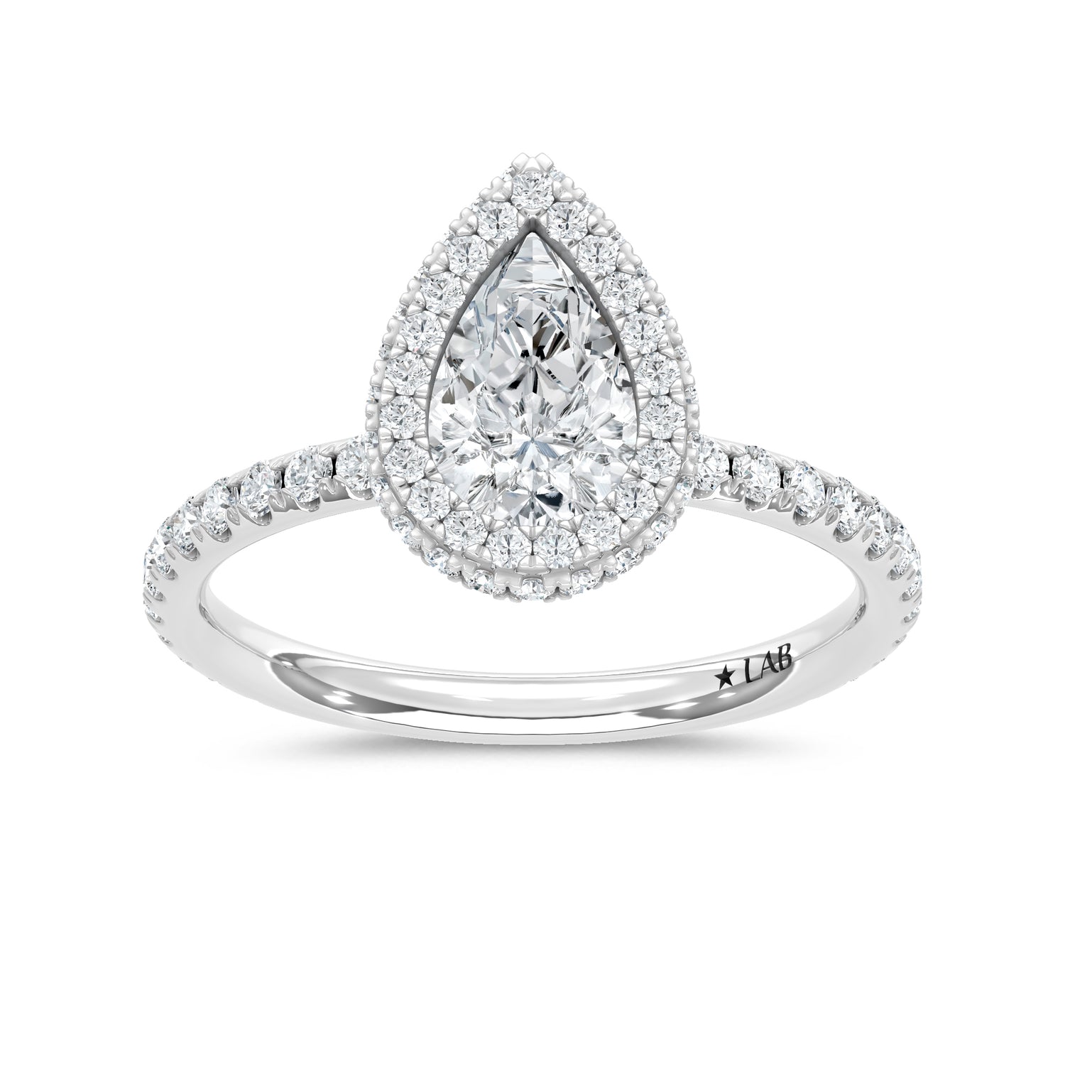 14K White Gold lab-grown diamond 1 5/8 ct.tw. pear-shape engagement ring, front view.