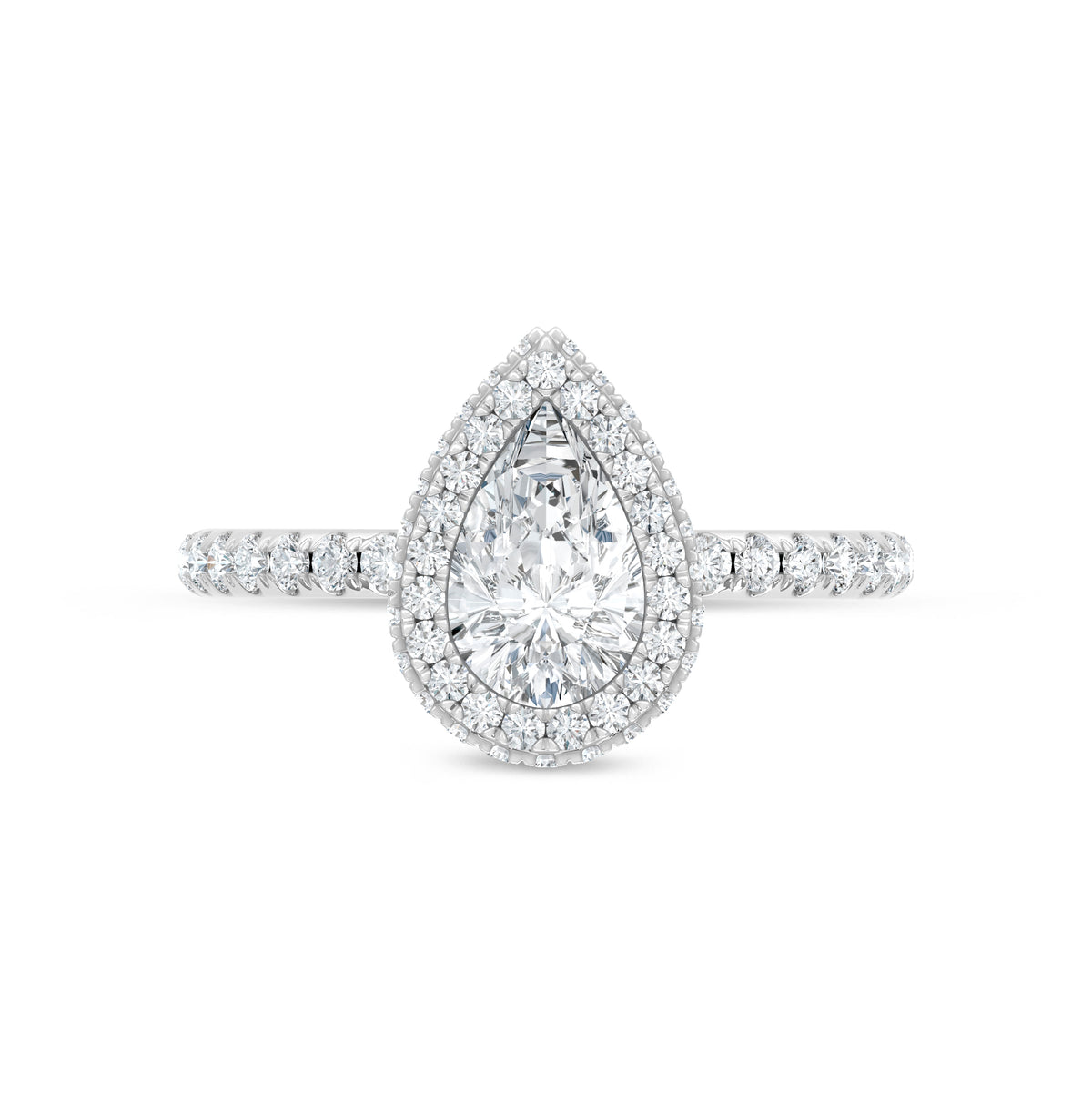 14K White Gold lab-grown diamond 1 5/8 ct.tw. pear-shape engagement ring, close-up detail shot.