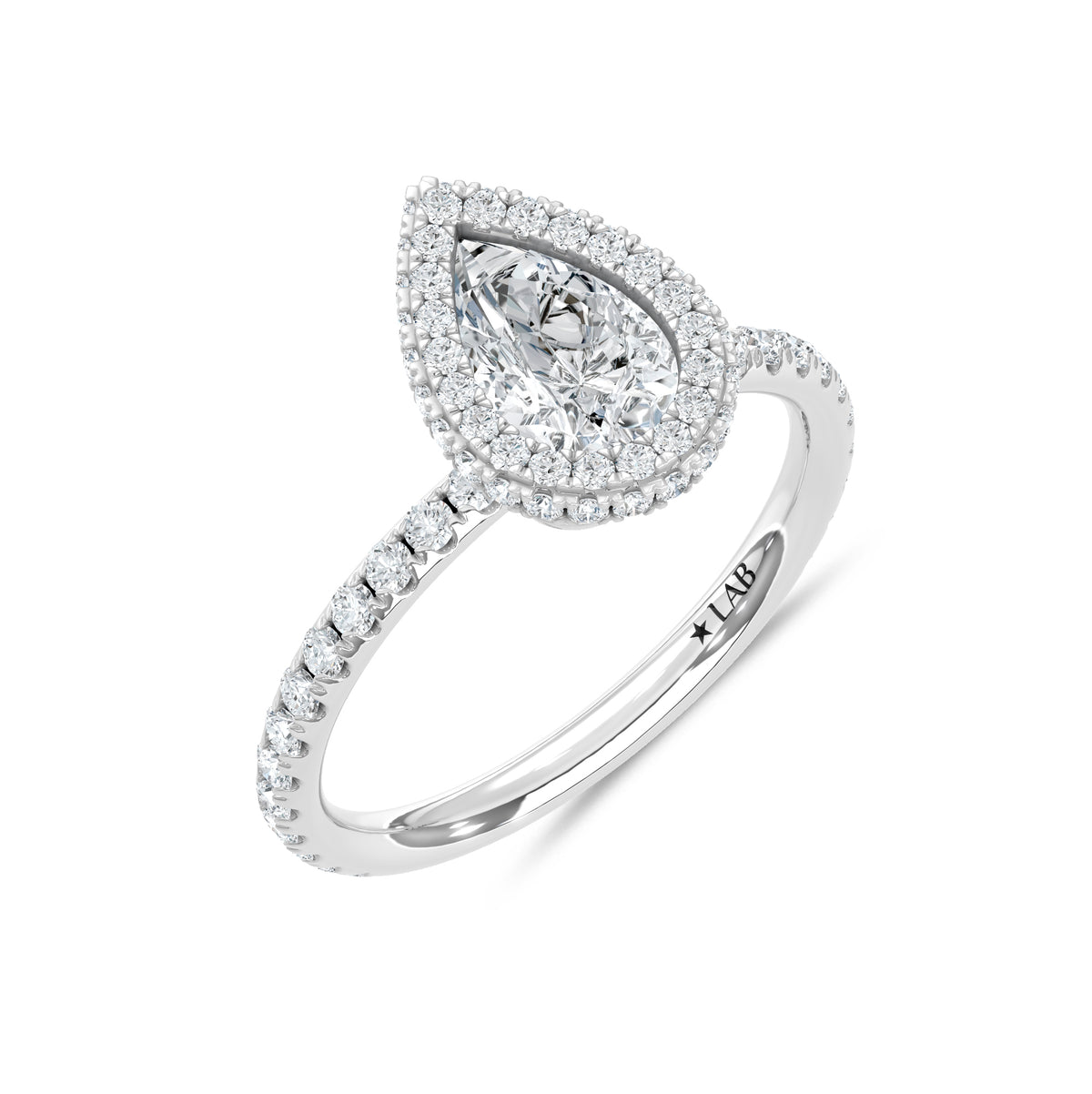 14K White Gold lab-grown diamond 1 5/8 ct.tw. pear-shape engagement ring, side profile view.