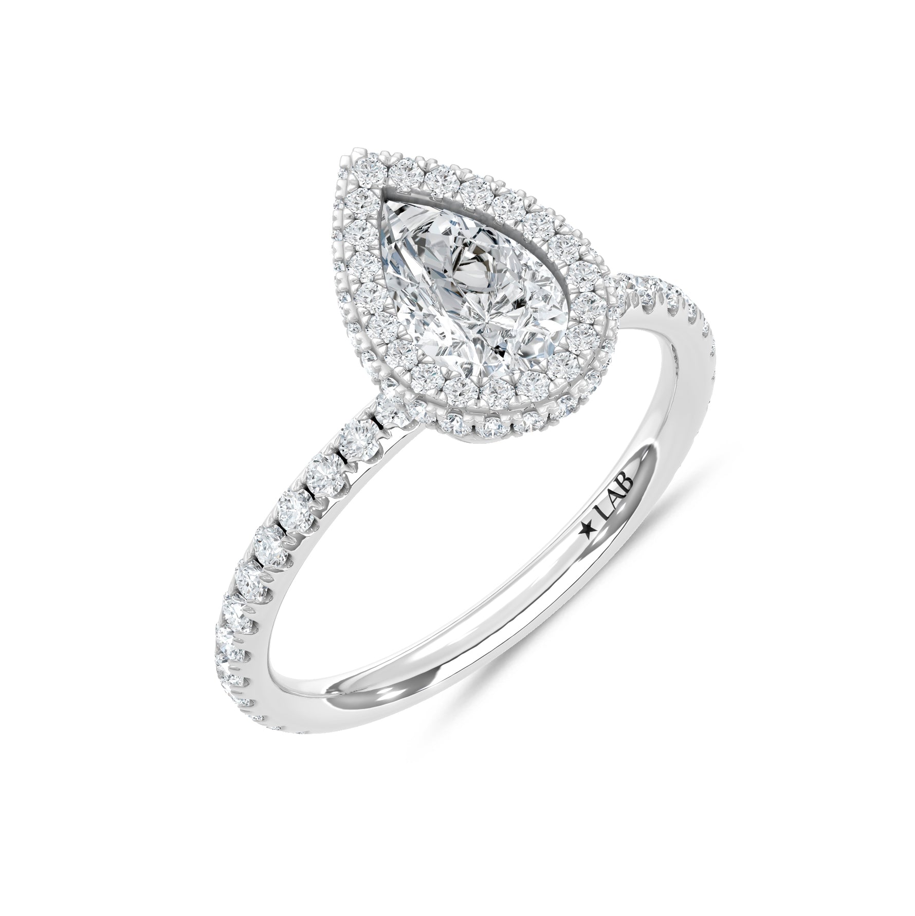 14K White Gold lab-grown diamond 1 5/8 ct.tw. pear-shape engagement ring, side profile view.
