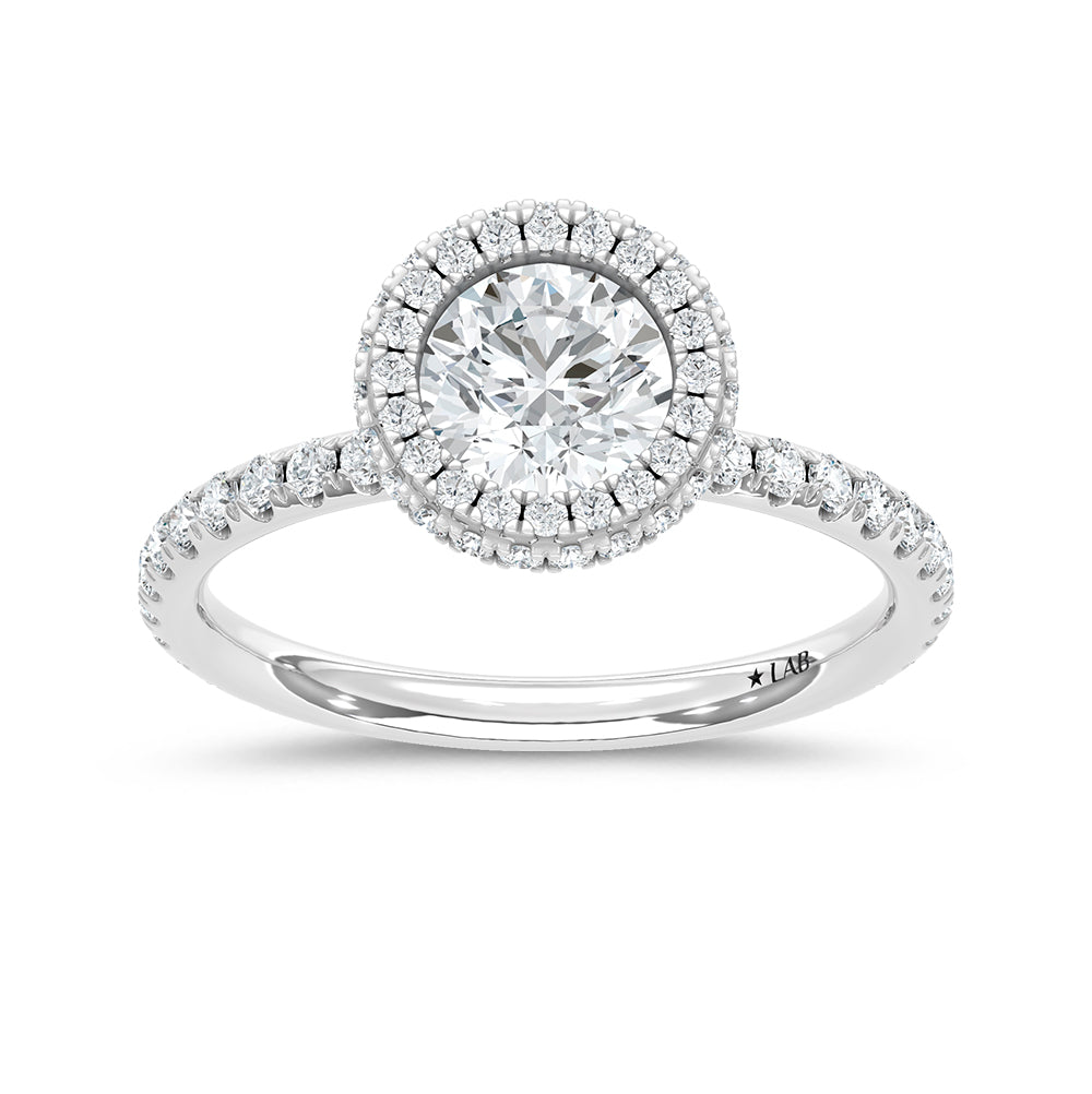 14K White Gold lab-grown diamond 1 5/8 ct.tw. round-shape engagement ring, front view.