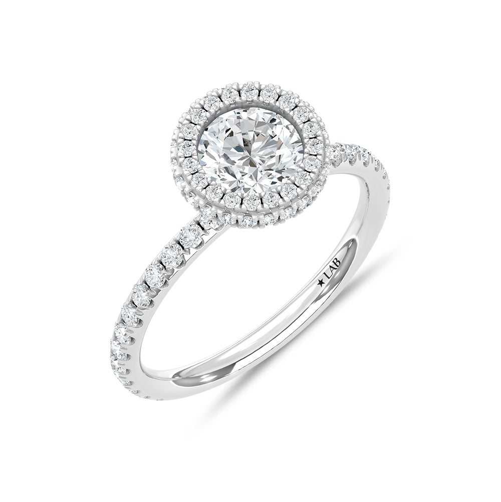 14K White Gold lab-grown diamond 1 5/8 ct.tw. round-shape engagement ring, side profile view.