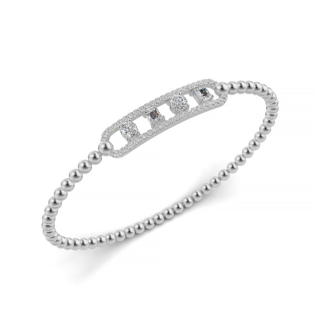 Classic 14k White Gold diamond bangle, featuring 1.05 CTW lab grown diamond, side profile view.