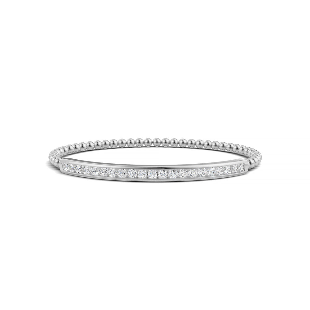 14k White Gold diamond bangle, featuring 1.49 CTW lab grown diamond, in a round cut, close-up detail shot.