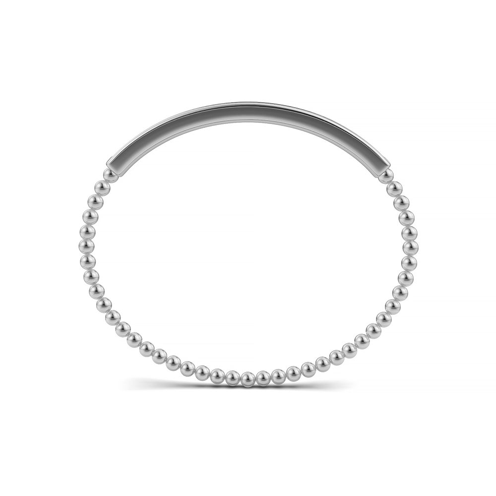 14k White Gold diamond bangle, set with 1.49 CTW lab grown diamond, worn lifestyle shot, handcrafted, ships free nationwide.