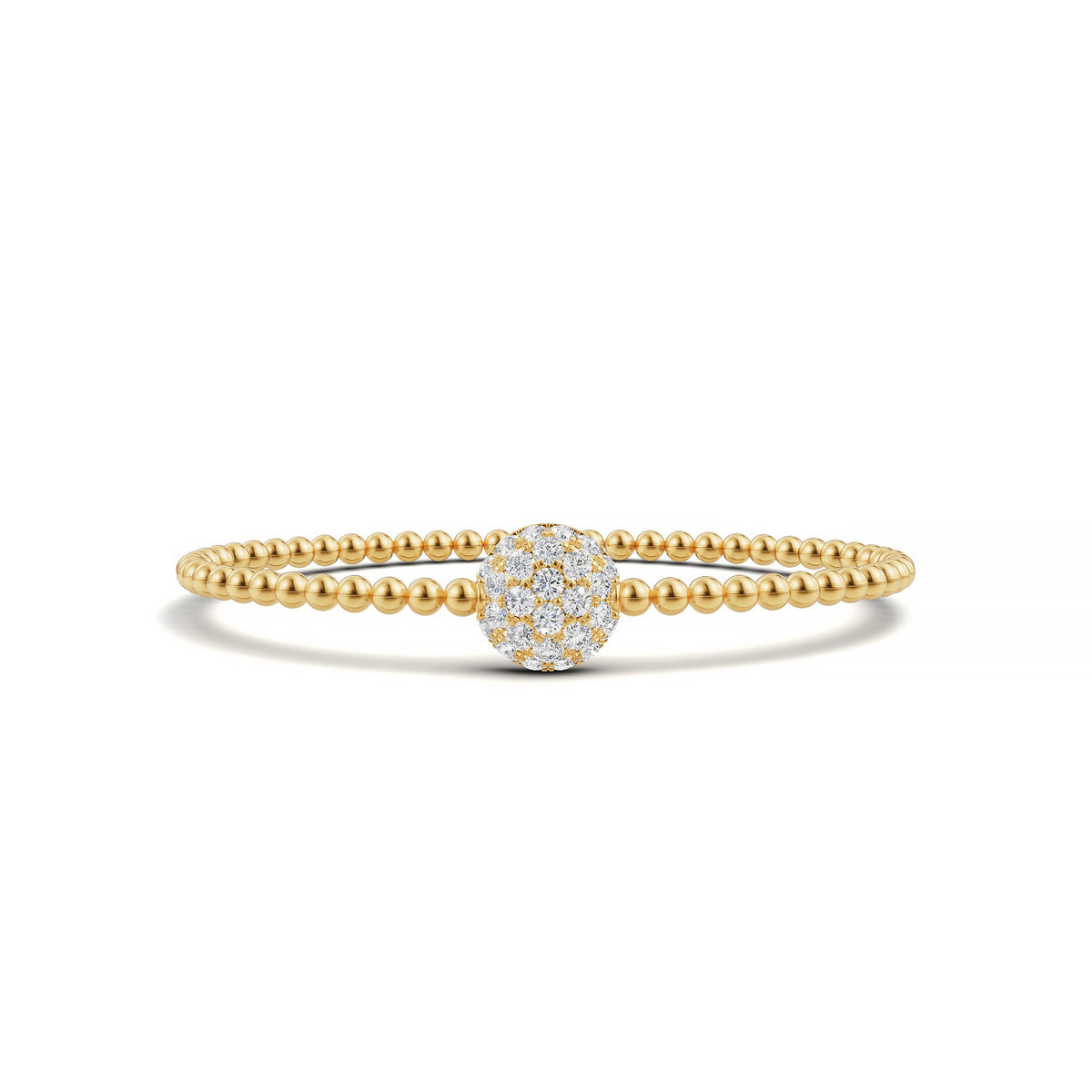 14k Yellow Gold diamond bangle, set with 1.32 CTW lab grown diamond, in a round cut, close-up detail shot.
