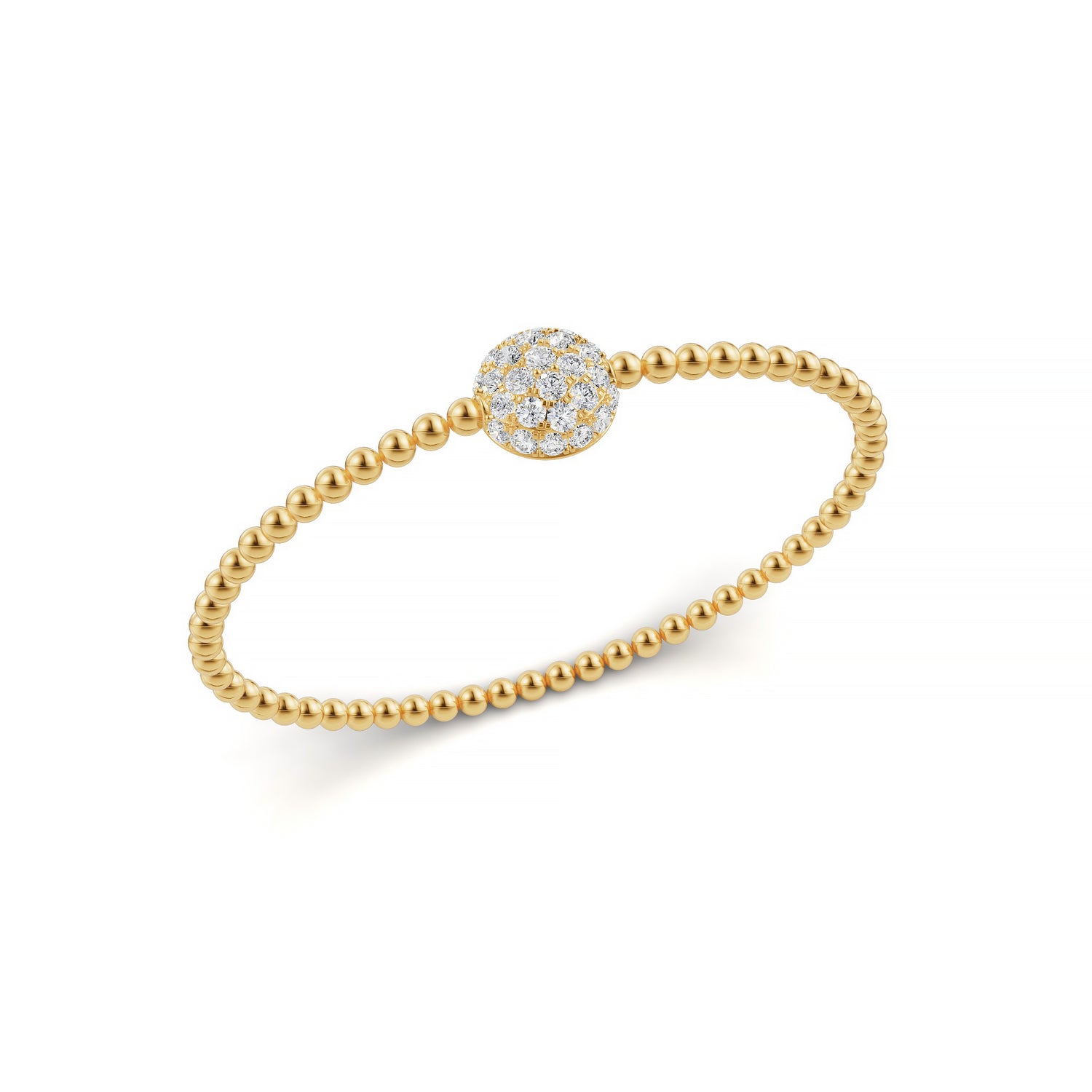 14k Yellow Gold diamond bangle, featuring 1.32 CTW lab grown diamond, side profile view.