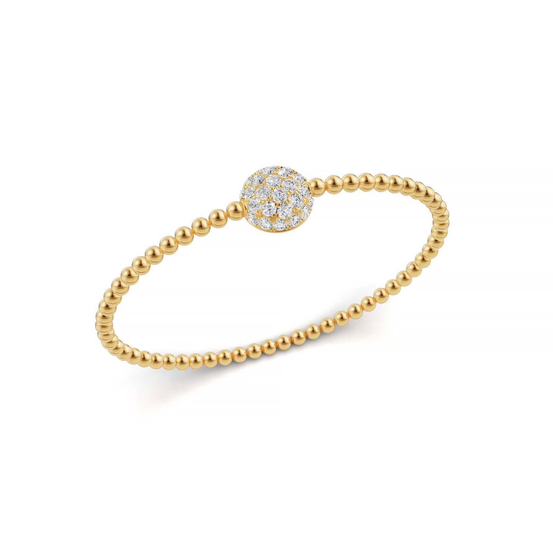 14k Yellow Gold diamond bangle, featuring 1.32 CTW lab grown diamond, side profile view.