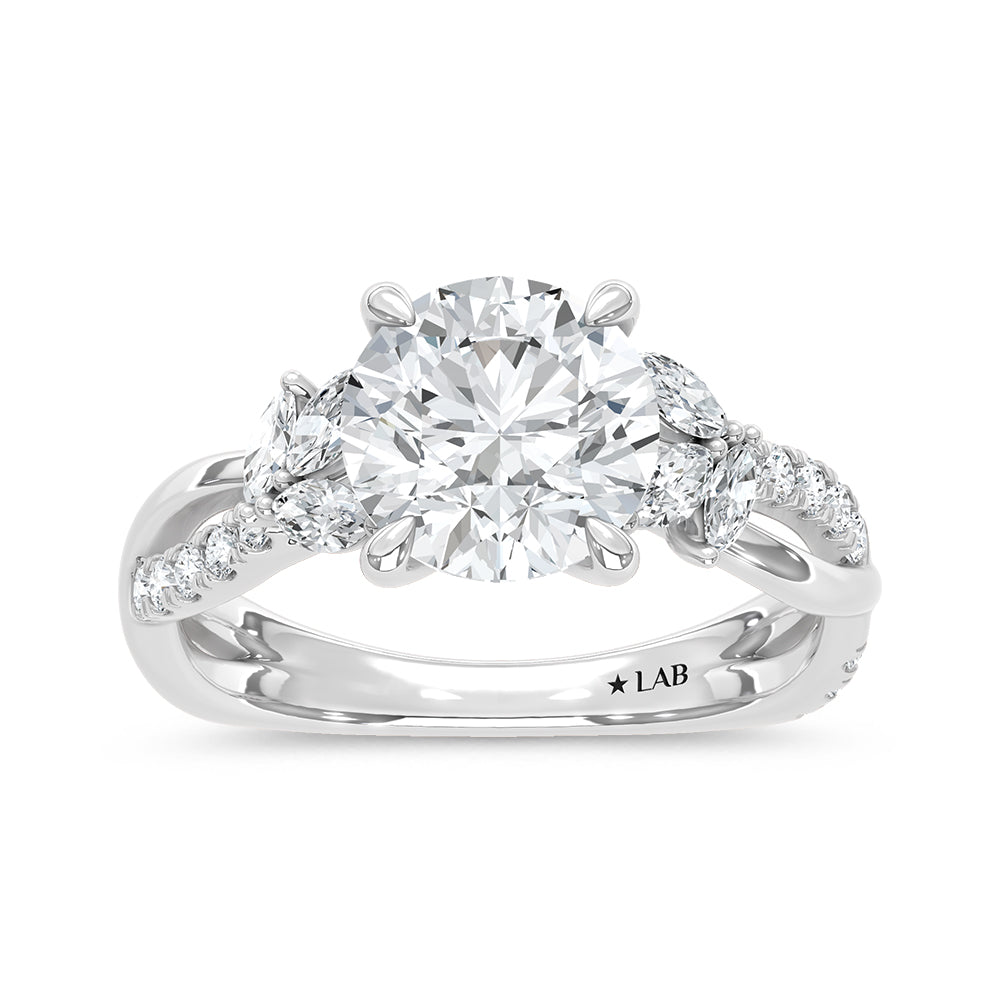 14K White Gold lab-grown diamond 2 3/8 ct.tw. round-shape engagement ring, front view.