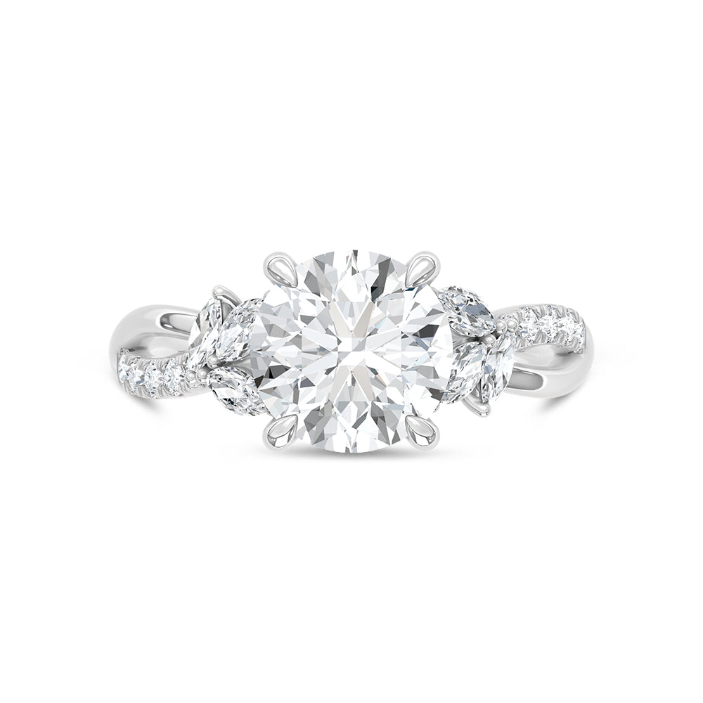 14K White Gold lab-grown diamond 2 3/8 ct.tw. round-shape engagement ring, close-up detail shot.