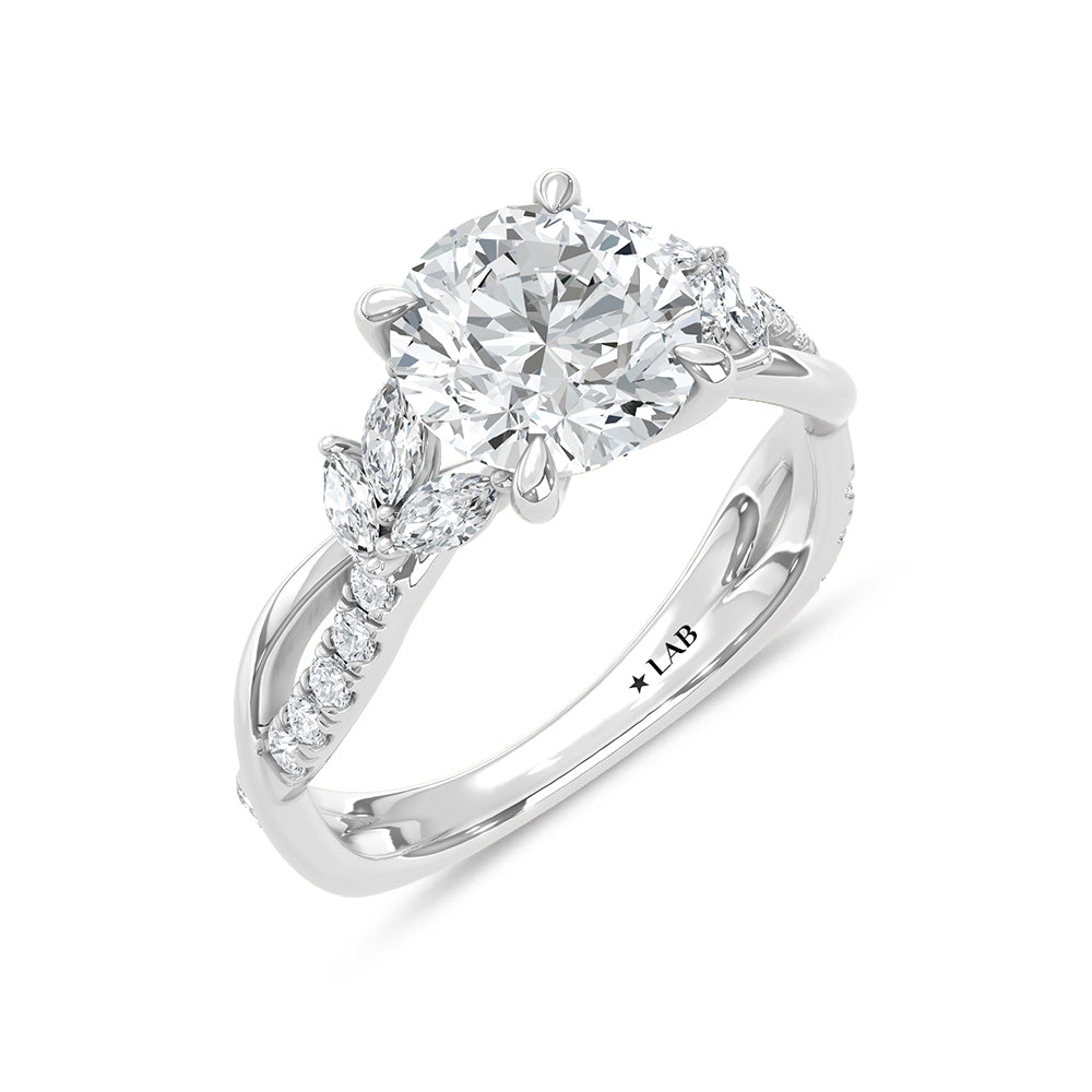 14K White Gold lab-grown diamond 2 3/8 ct.tw. round-shape engagement ring, side profile view.