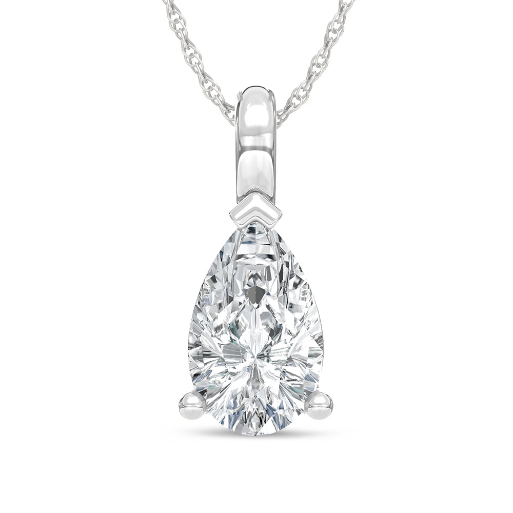 14K White Gold lab-grown diamond 1/2 ct.tw. pear-shape pendant, front view | Picasso Gold & Diamond Jewelry.
