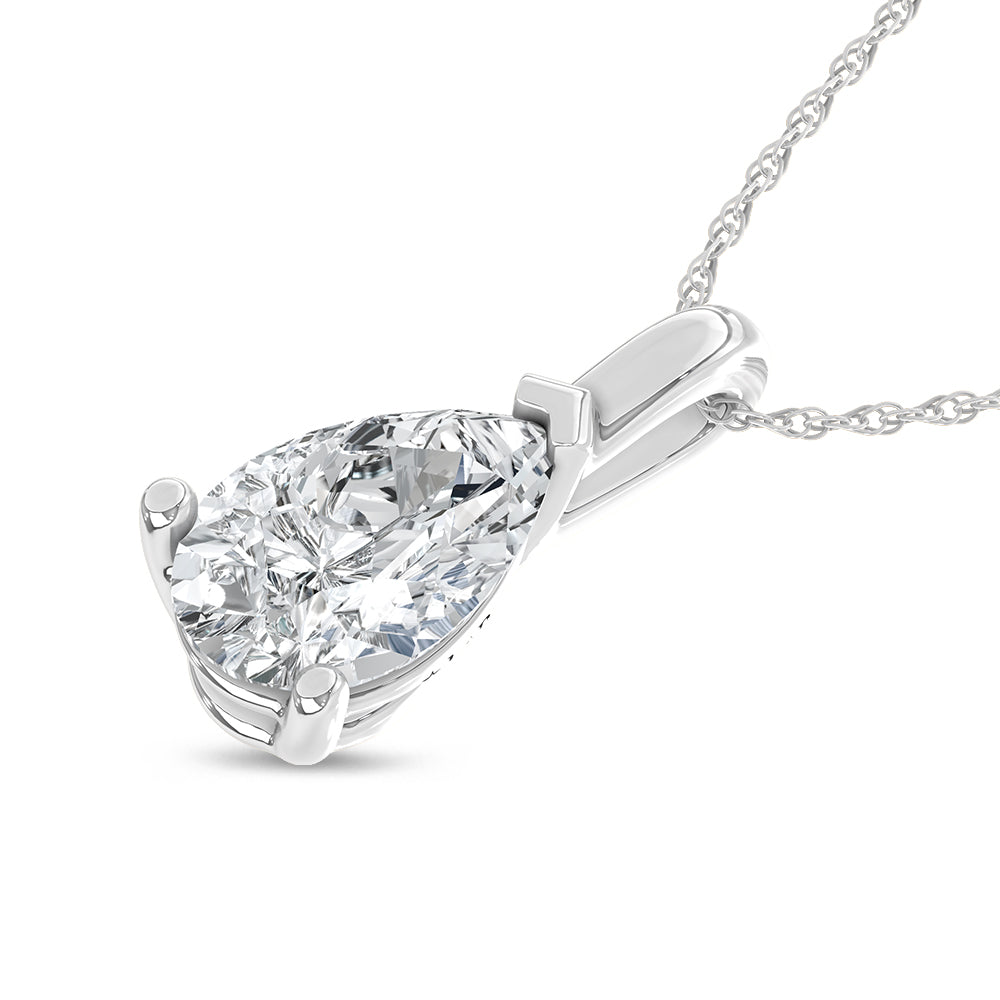 14K White Gold lab-grown diamond 1/2 ct.tw. pear-shape pendant, side profile view.