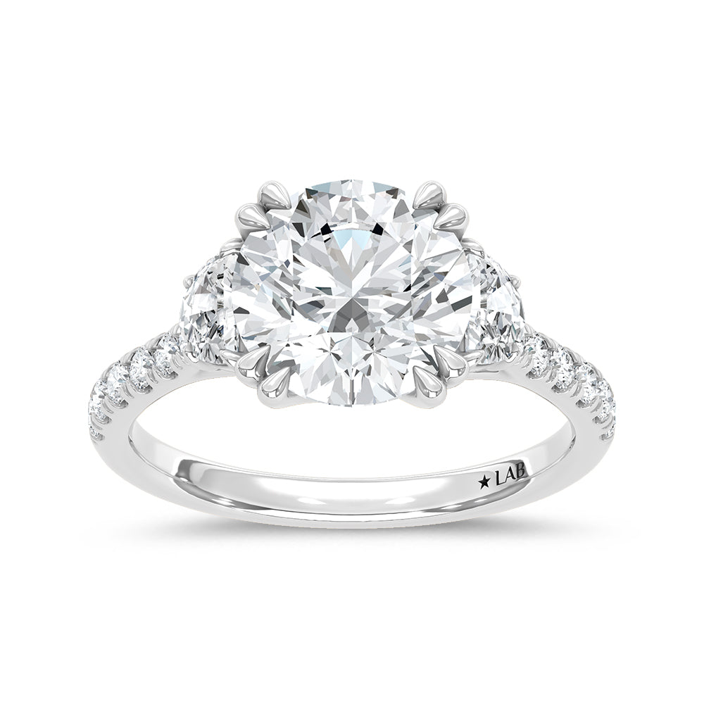 14K White Gold lab-grown diamond 3 5/8 ct.tw. round-shape engagement ring, front view.