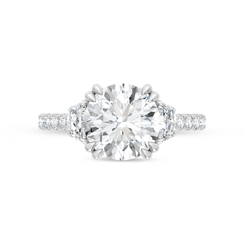 14K White Gold lab-grown diamond 3 5/8 ct.tw. round-shape engagement ring, close-up detail shot.