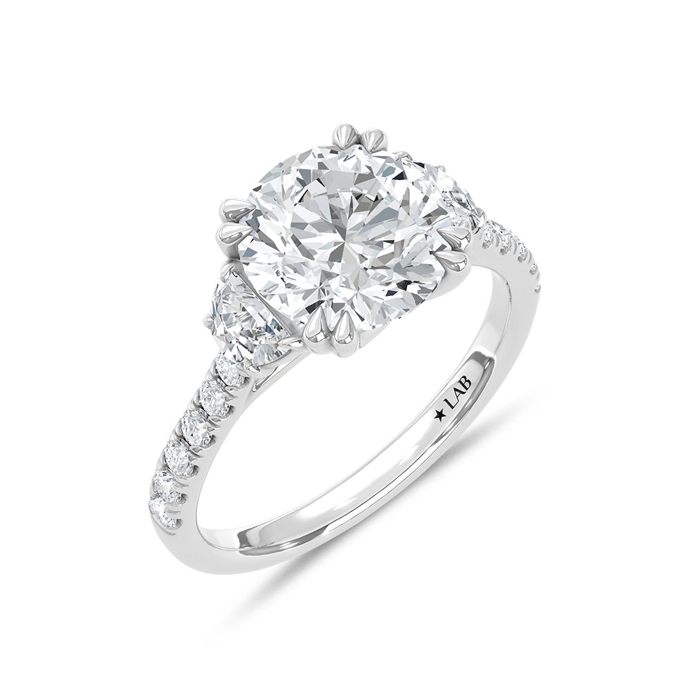 14K White Gold lab-grown diamond 3 5/8 ct.tw. round-shape engagement ring, side profile view.