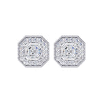 Earrings in 14k White Gold, showcasing 1.82 CTW lab diamond, in a asscher / round cut, close-up detail shot.