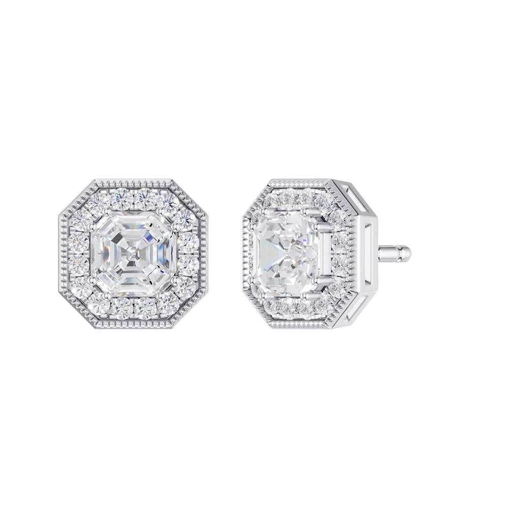 Elegant 14k White Gold earrings, showcasing 1.82 CTW lab diamond, side profile view.