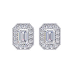 Elegant 14k White Gold earrings, featuring 1.881 CTW lab diamond, in a emerald / round cut, close-up detail shot | Picasso Gold & Diamond Jewelry.