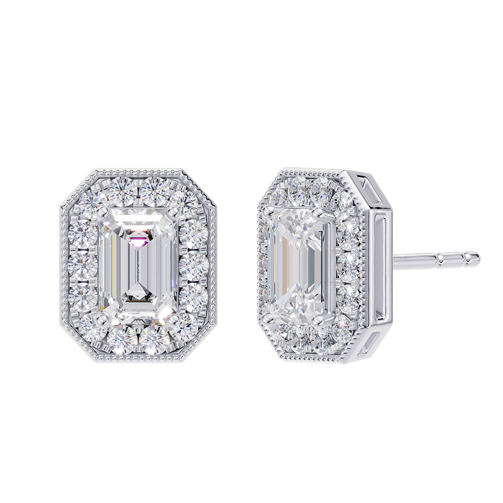 Elegant 14k White Gold earrings, showcasing 1.881 CTW lab diamond, side profile view.
