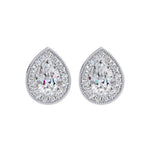 Earrings in 14k White Gold, featuring 1.89 CTW lab diamond, in a pear / round cut, close-up detail shot.