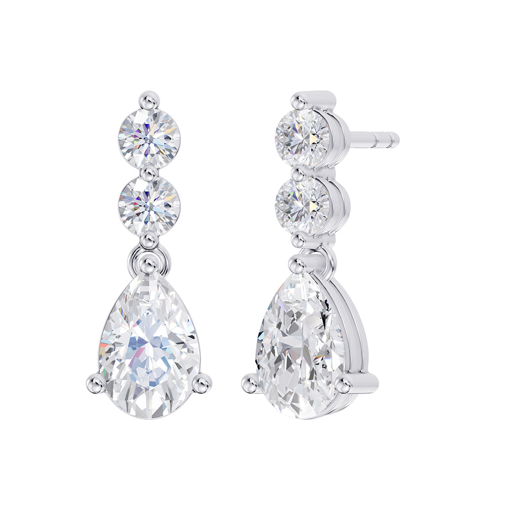 14k White Gold earrings, set with 2.03 CTW lab diamond, side profile view.