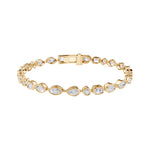 Elegant 14k Yellow Gold tennis bracelet, showcasing 4.935 CTW lab diamond, with pear / emerald / oval / marquise / round-cut stones.