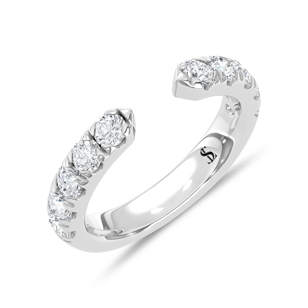 14K White Gold Lab Grown Diamond 1 ct. tw. Open Band, top view of the diamonds