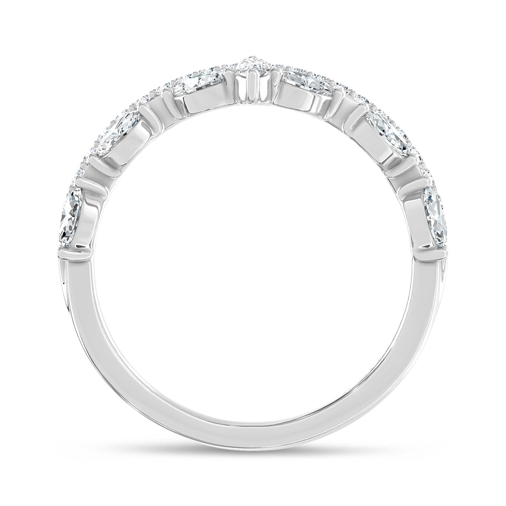 14K White Gold Lab Grown Diamond 3/8 ct. tw. Chevron Band, close-up of the diamond setting