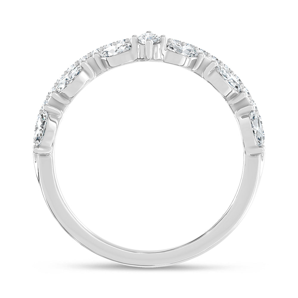 14K White Gold Lab Grown Diamond 3/8 ct. tw. Chevron Band, close-up of the diamond setting