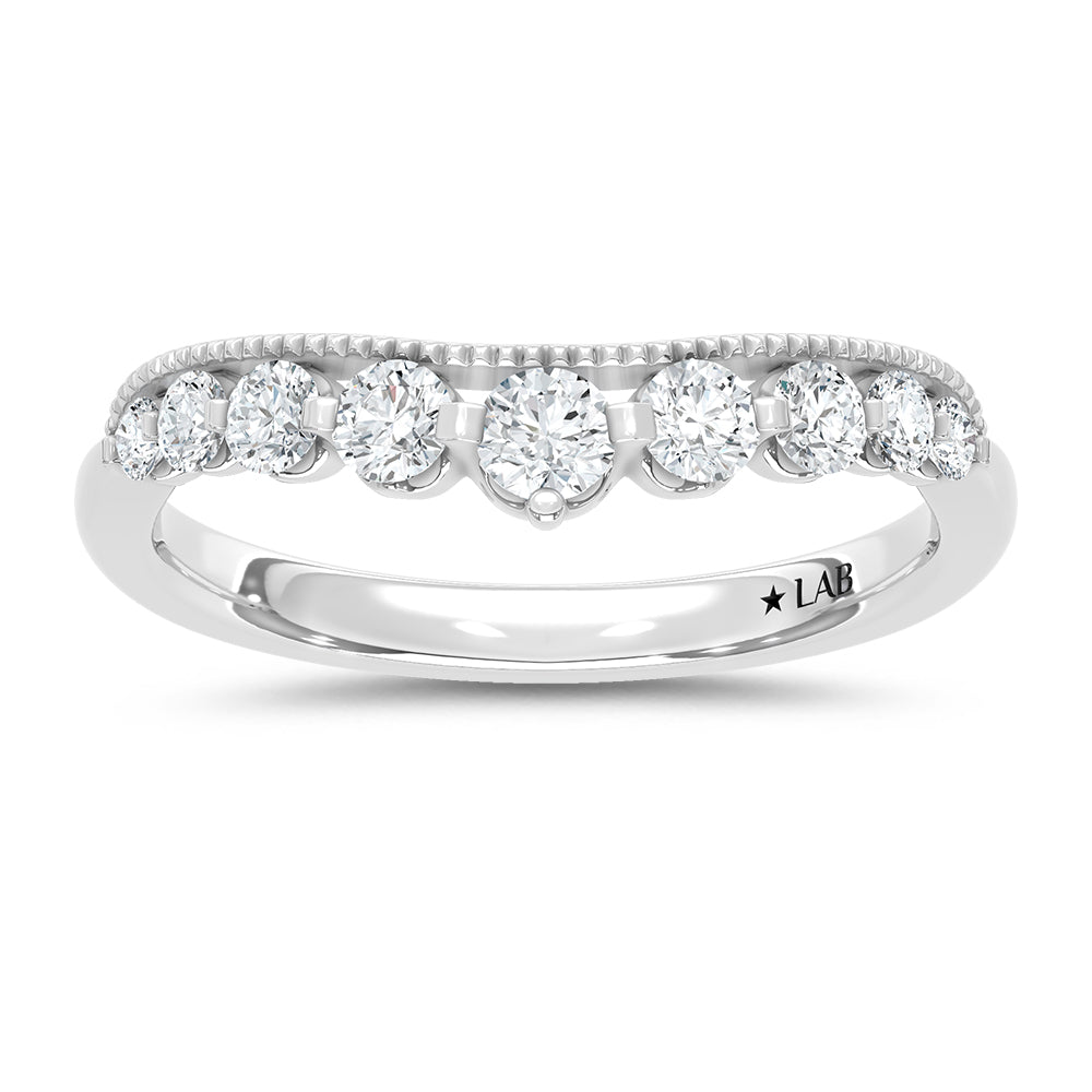 14K White Gold lab-grown diamond 1/2 ct.tw. chevron wedding band, front view | Picasso Gold & Diamond Jewelry.