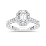 14K White Gold lab-grown diamond 1 1/2 ct.tw. emerald-cut engagement ring, front view | Picasso Gold & Diamond Jewelry.