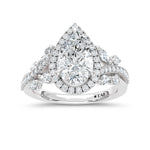 14K White Gold lab-grown diamond 2 3/4 ct.tw. pear-shape engagement ring, front view.