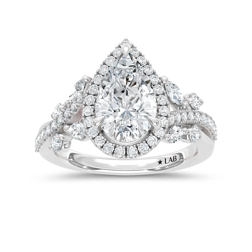 14K White Gold lab-grown diamond 2 3/4 ct.tw. pear-shape engagement ring, front view.
