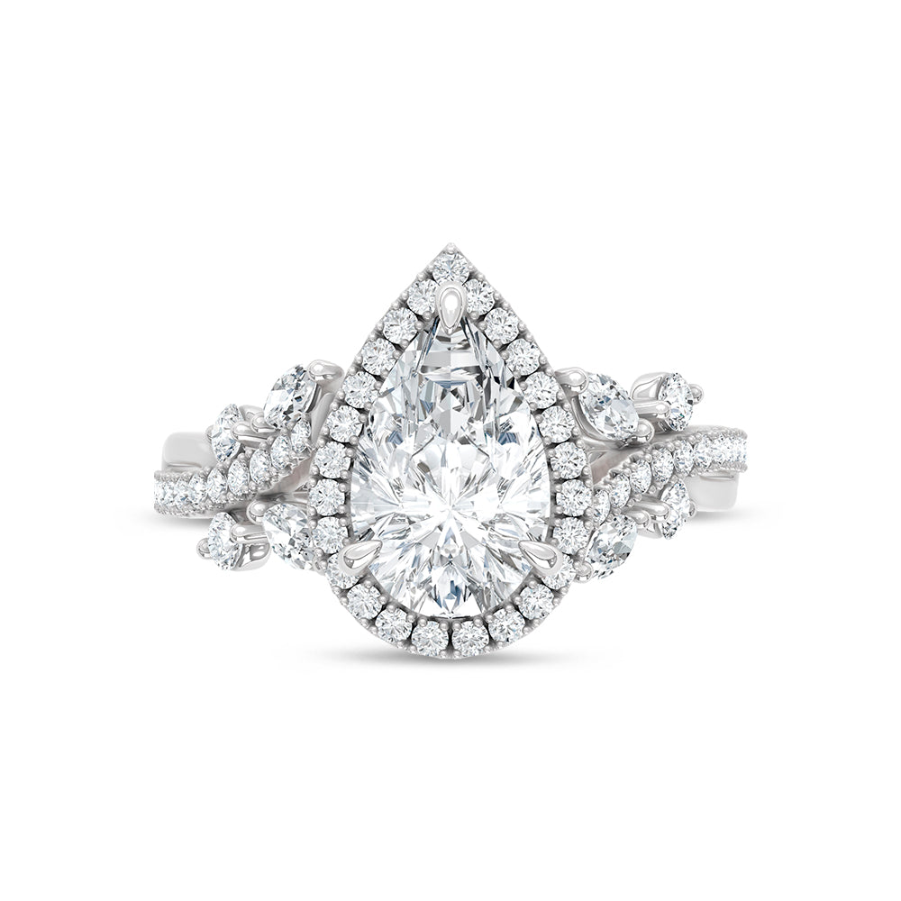 14K White Gold lab-grown diamond 2 3/4 ct.tw. pear-shape engagement ring, close-up detail shot.