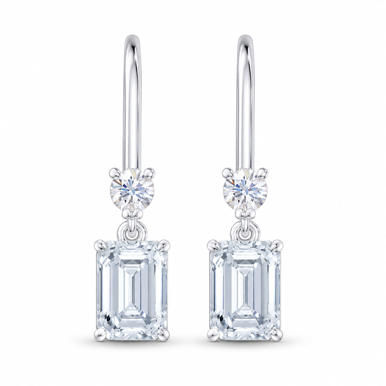 Classic 14k White Gold earrings, set with 2.29 CTW lab diamond, side profile view.