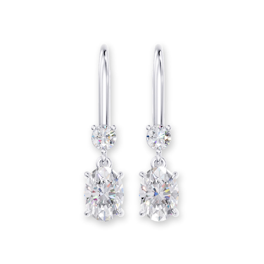Handcrafted 14k White Gold dangle earrings, featuring 5 CT lab-grown diamond, side profile view.