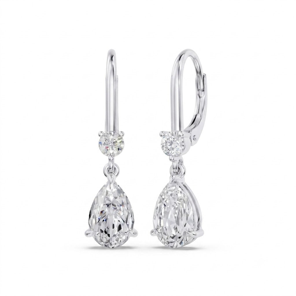 Elegant 14k White Gold earrings, showcasing 3 CT lab-grown diamond, side profile view.