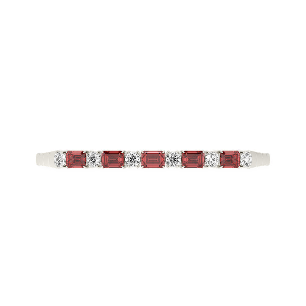 Classic 14k White Gold diamond bangle, showcasing 6.5 CTW lab diamond / lab ruby, side profile view.