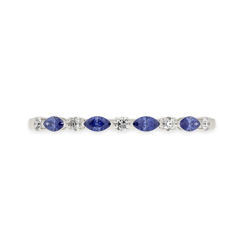 Diamond bangle in 14k White Gold, featuring 6.5 CTW lab diamond / lab blue sapphire, side profile view.
