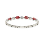 Diamond bangle in 14k White Gold, showcasing 6.5 CTW lab diamond / lab ruby, in a round / marquise cut, close-up detail shot.