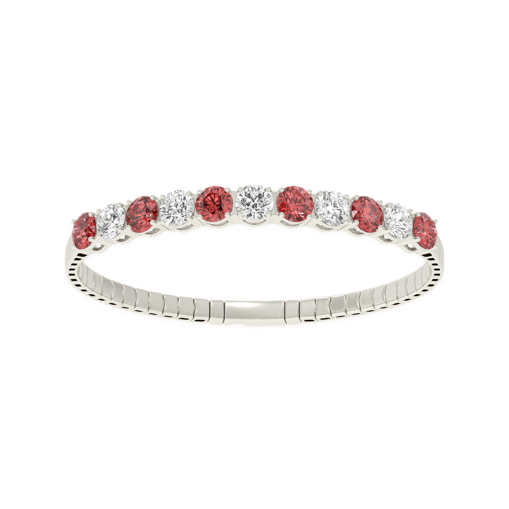 Diamond bangle in 14k White Gold, showcasing 11 CTW lab diamond / lab ruby, in a round cut, close-up detail shot | Picasso Gold & Diamond Jewelry.